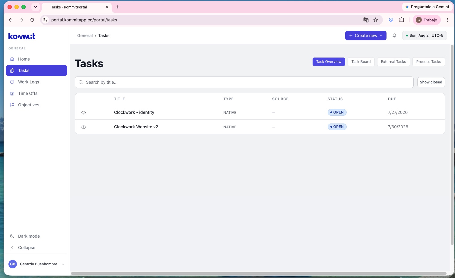 Portal Kommit — Tasks