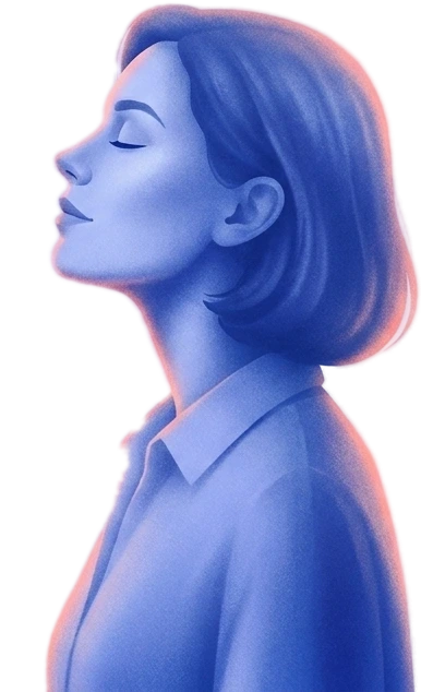 A woman in profile, eyes closed, taking a slow breath
