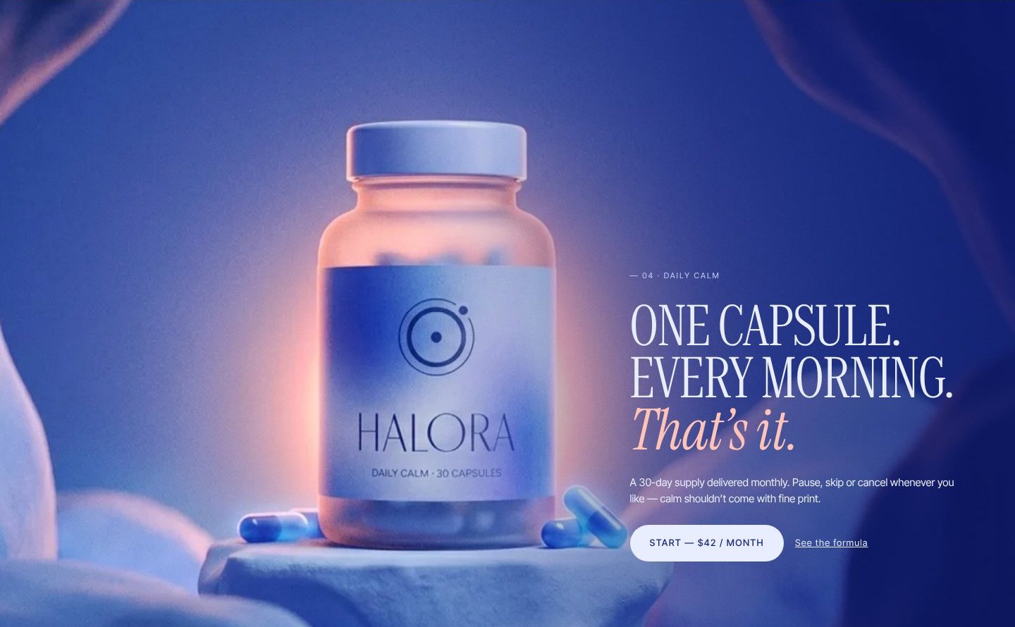 Halora — sección de producto Daily Calm